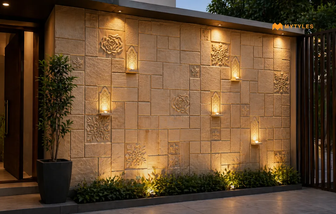 Natural Teak Sand Stone Wall Cladding